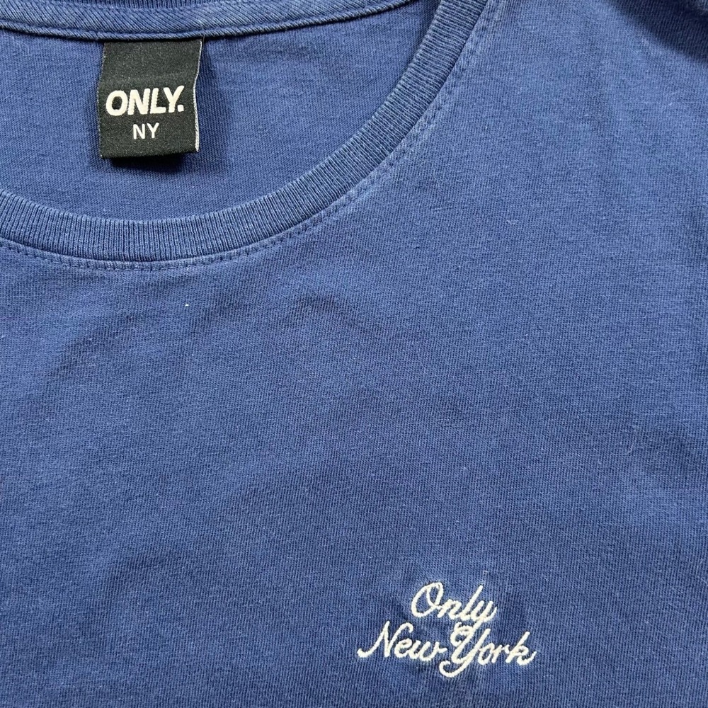 Only NY Script Logo Embroidered T-Shirt Mens L Navy Blue Cotton Made in USA